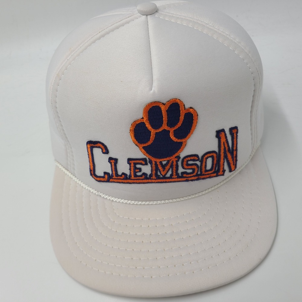 Vintage Clemson Tigers Hat Snapback White Orange Blue NCAA University Foam Men